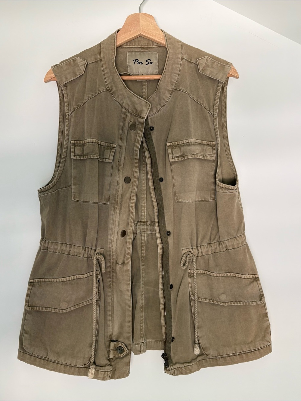 Per Se Olive Drawstring Utility Vest